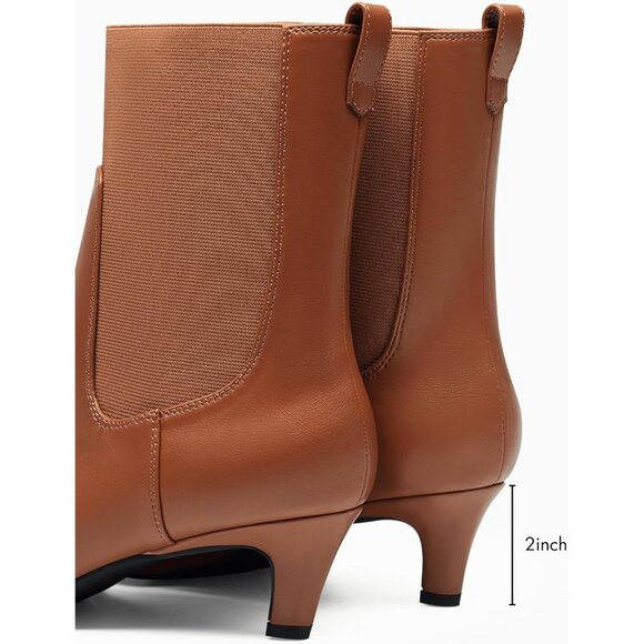 Women's Brown 1 Ankle Low Kitten Heel Pointed Toe Slip On Dressy Winter Boots - Picture 5 of 5